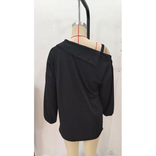 Kadın Tek Omuzdan Açık Askılı Uzun Kollu Yakalı önden Düğmeli Gömlek