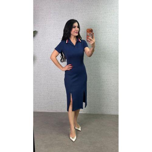 Kadın Polo Yaka çift Yırtmaç Detay Modal Kumaş Midi Boy Elbise