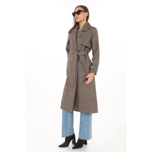 Balık Sırtı Yünlü Dokuma Kaşe Kaban – Kruvaze Yaka, Kuşaklı, Cepli, Astarlı Uzun Boy Tesettür Şık Kışlık Kaşe Kaban Modeli - Vizon