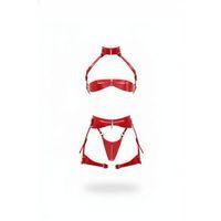 Kırmızı Jartiyer Harness Parlak Deri Fermuarlı Takım - Brf1373
