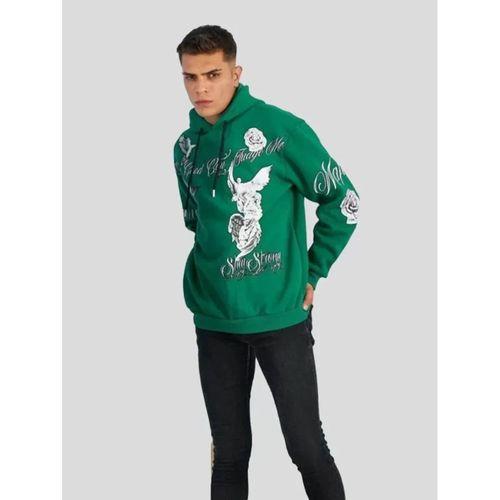Erkek Kapüşonlu Strong Heykel Baskılı Sweatshirt - Yeşil