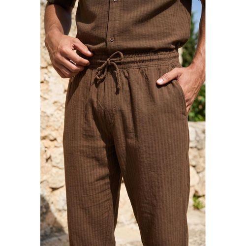 Calvert Tensel Pamuk Kumaş Çizgili Relaxed Fit Erkek Pantolon - Kahve