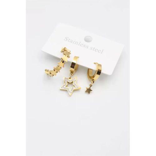 3'lü Yıldız Küpe - Altın