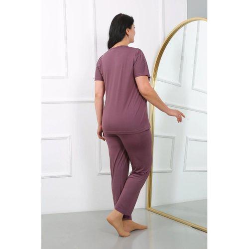 Kadın Büyük Beden Kısa Kol Penye Pijama Takımı Mürdüm