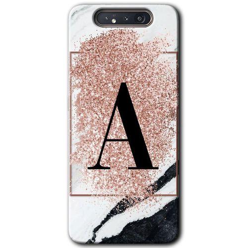 Samsung Galaxy A80 HD Baskılı Kılıf + 9D Tam Ekran Koruyucu - Pembe Mermer Desenli A Harfi