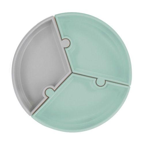 OiOi OiOi Puzzle Vakum Tabanlı Silikon Tabak River Green / Powder Grey