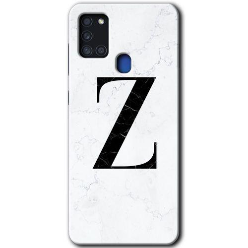 Galaxy A21s Kılıf HD Desen Baskılı Arka Kapak - Beyaz Mermer Desenli Z Harfi + Kırılmaz Cam
