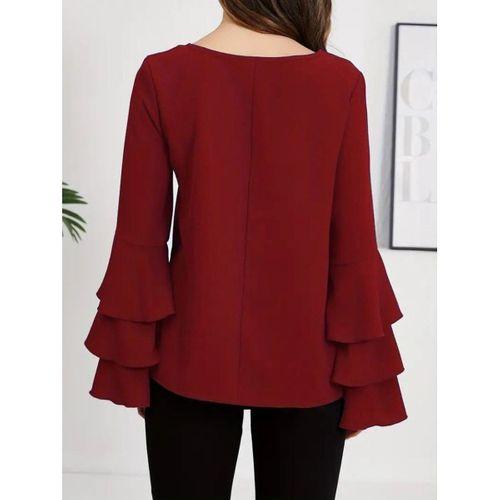 Kadın Uzun Kollu Bisiklet Yaka Kollar İspanyol Volanlı Sandy Bluz