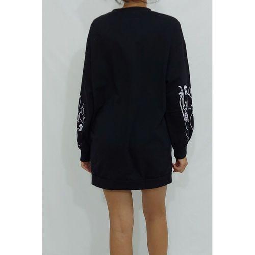 Önü Kolları Kız Baskılı Sweatshirt Siyah (CLZ)