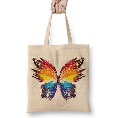 Butterfly Renkli Soyut Kelebek Bez Çanta Uzun Saplı