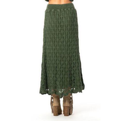 Beli Lastikli Elvan Sonbahar ve Kışlık Uzun Örgü Triko Etek Haki Hk