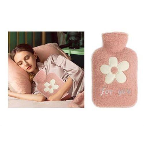Sıcak Su Torbası Peluş Papatya Desenli Pembe  21X13,5X2Cm 500 Ml