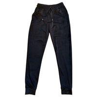 Parlak Kadife Cepli Pantolon Eşofman Pijama Altı Unisex Lastikli Paça Siyah