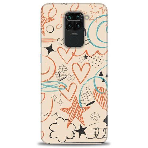 Xiaomi Redmi Note 9 Kılıf HD Baskılı Kılıf - Notalar Turuncu + Tam Ekran Koruyucu