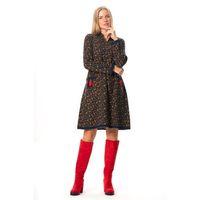 Uzun Kol Zuhal Pazen Midi Boy Sonbahar ve Kışlık Elbise Papatya Desen Lacivert Lcvt