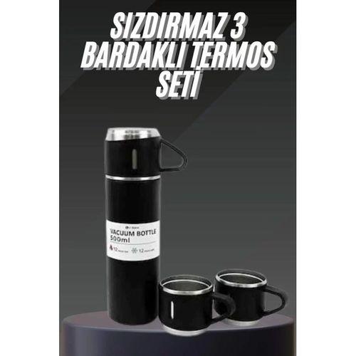 Termos Seti Paslanmaz Çelik 3 Bardaklı Vakumlu Termos Set 500 Ml 12 Saate Kadar Isı Koruma