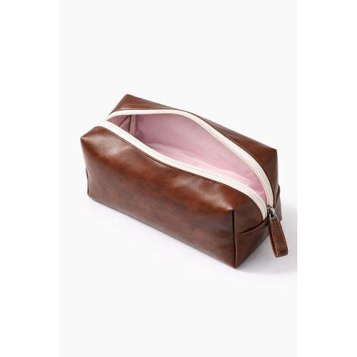 Deri Makyaj Kozmetik Çantası Seyahat Tipi Çanta Organizer Kahverengi