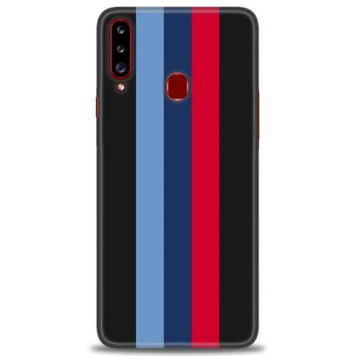 Samsung Galaxy A20S Kılıf HD Baskılı Kılıf - Bordo Mavi Çubuklar + Tam Ekran Koruyucu