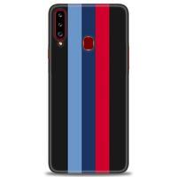 Samsung Galaxy A20S Kılıf HD Baskılı Kılıf - Bordo Mavi Çubuklar + Tam Ekran Koruyucu