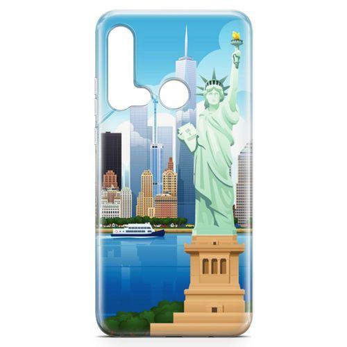 Huawei P20 Lite 2019 Kılıf Özgürlük Heykeli Newyork Arka Kapak Koruma Desenli Full Koruyucu