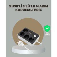 4 Prizli 3 Usb Portlu Anahtarlı Akım Korumalı Priz