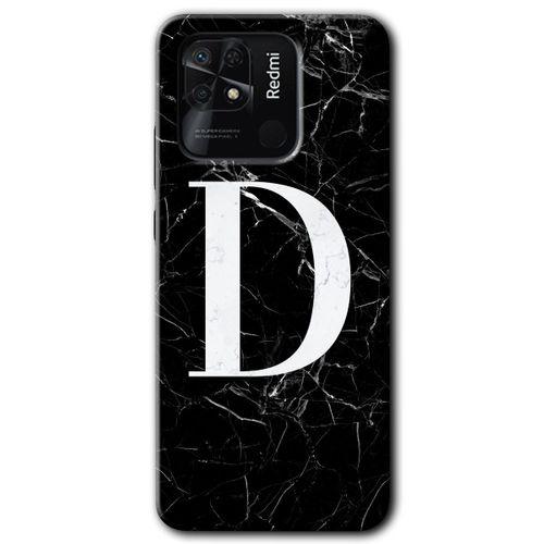 Redmi 10C Kılıf HD Desen Baskılı Arka Kapak - Siyah Mermer Desenli D Harfi