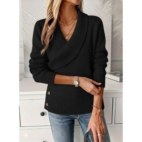 Kadın Uzun Kollu Yakalı Yandan Düğmeli Triko Bluz