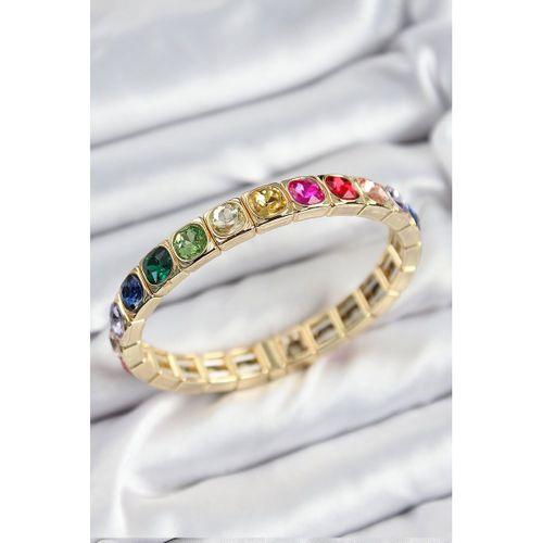 Pirinç Karışık Zirkon Taşlı Kare Model Gold Renk Lastikli Kadın Bileklik