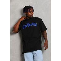 Unisex Oversize Baskılı Bisiklet Yaka T-Shirt - Siyah