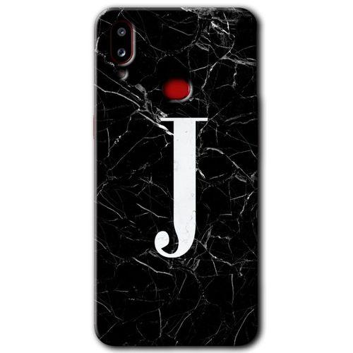 MRCİLETİSİM Samsung Galaxy A10s Kılıf Baskılı Kapak - Siyah Mermer Desenli J Harfi +Tam Kaplayan Mat Seramik