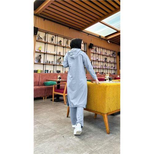 Uzun Tunik Kapşonlu Kenardan Yırtmaçlı İkili Spor Takım - 03034.006 - İndigo