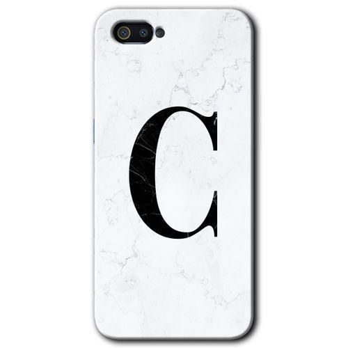 Realme C2 Kılıf HD Desen Baskılı Arka Kapak - Beyaz Mermer Desenli C Harfi + Kırılmaz Cam