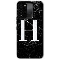 Tecno Spark 8C Kılıf HD Desen Baskılı Arka Kapak - Siyah Mermer Desenli H Harfi