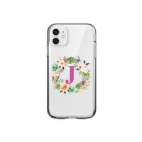 Mor Çiçekli J Harfli Şeffaf iPhone 11 Telefon Kılıfı