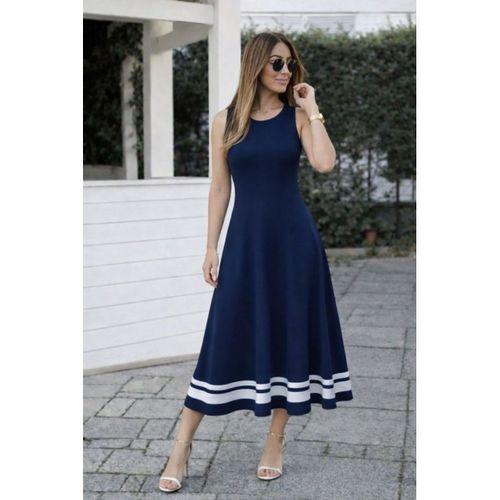 Kadın Askılı Yuvarlak Yakalı Etek Ucu şerit Detaylı Uzun Viskon Elbise