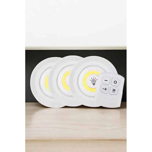 Spot Lamba Led Işık 3'lü Uzaktan Kumandalı Pilli Yapışkanlı Kablosuz