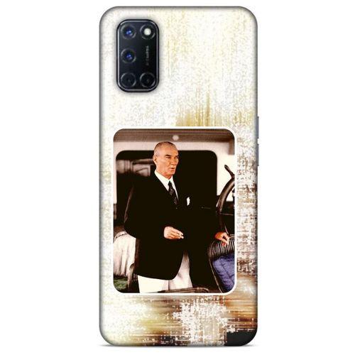 Oppo A52 Kılıf Atatürk (24) Darbe Emici Kılıf Eskitilmiş Beyaz