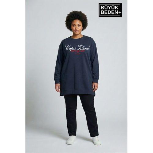 Kadın Tunik Büyük Beden Capri Island Baskılı ince Sweatshırt SPR26BTK990-1