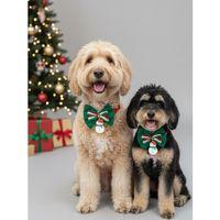 Kardan Adam Köpek Papyon Tasması | Yeşil Kırmızı Fiyonk Boyun Aksesuarı | Noel Temalı Köpek Süsü | Orta ve Büyük Irklar İçin