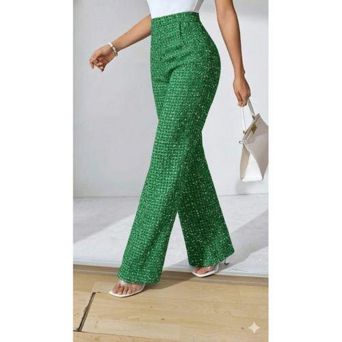 Kadın Yüksek Bel Paçaya Doğru Geniş Dokuma Pantolon