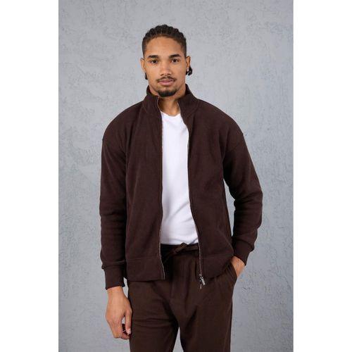 Ron Selanik Örme İçi Peluş Çift Fermuarlı Dik Yaka Erkek Hırka Sweatshirt  - Kahve