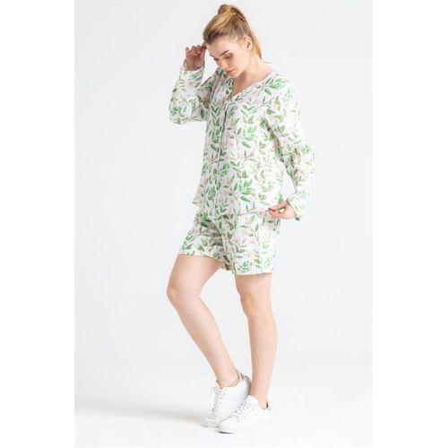 Uzun Kol Sedef Baskılı Yazlık Müslin Gömlek Yaprak Desen Yaprak Dsn