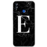 MRCİLETİSİM Honor 8x Kılıf HD Desen Baskılı Arka Kapak + Temperli Cam - Siyah Mermer Desenli E Harfi