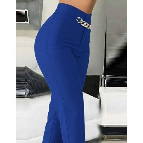 Kadın Yüksek Bel önden Zincir Detaylı Ithal Krep Pantolon