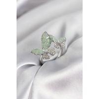 Gümüş Renk Su Yeşili Kelebek Model Zirkon Taşlı Kadın Yüzük