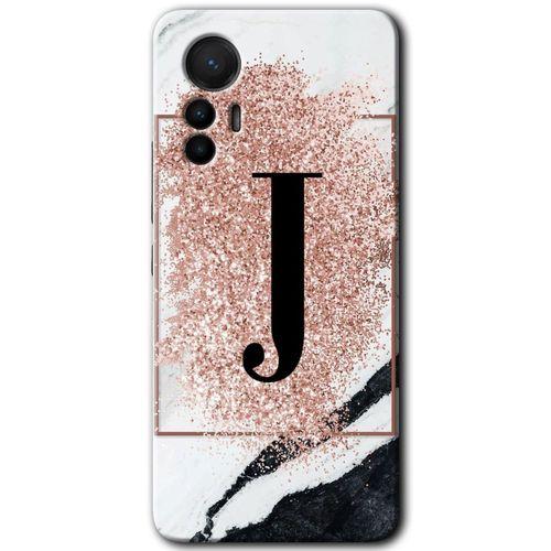 Xiaomi Mi 12 Lite HD Baskılı Kılıf + 9D Tam Ekran Koruyucu - Pembe Mermer Desenli J Harfi