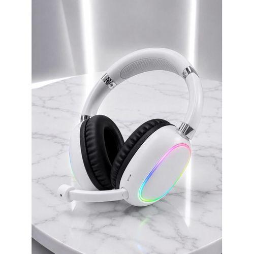 Beyaz Bluetooth 5.0 Mikrofonlu Kablosuz Kulak Üstü Kulaklık Rgb Işıklı Type-c Şarjlı