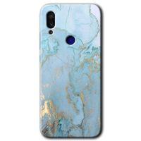 Redmi Note 7 Kılıf HD Desen Baskılı Arka Kapak - Mavi Gold Mermer