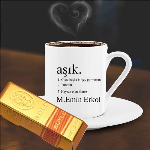 Kişiye Özel Aşık Temalı Altın Külçe Çikolata ve Kahve Fincanı -41