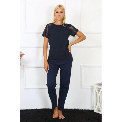 Kadın Kolu Dantelli Penye Pijama Takım Lacivert